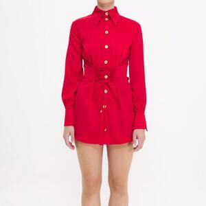 adL X Raisa Vanessa Red Satin Tie Waist Satin Mini Dress